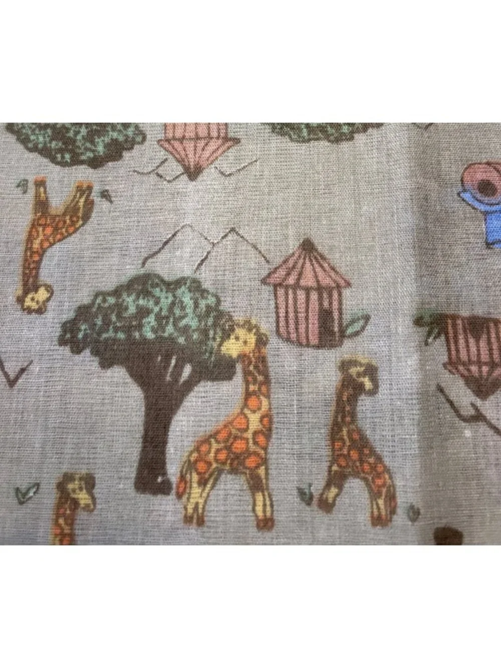 Giraffe Print Cotton Fabric 18x44 Retro Safari Village Blue Cars Pink Huts Fun